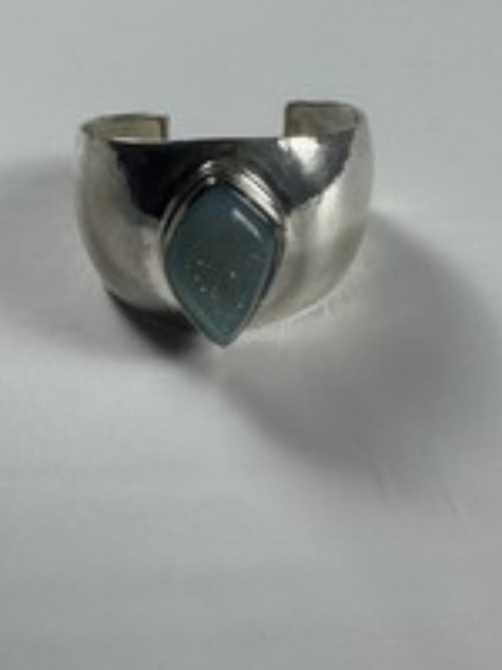 Indonesia 925 Sterling Silver Hammered Cuff Bracelet Blue Chalcedony Druzy GUC